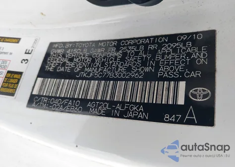 2011 Scion Tc from USA, damaged, VIN JTKJF5C77B3002962